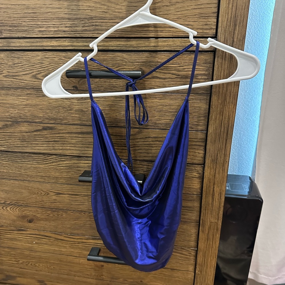 Shiny Blue Halter Top